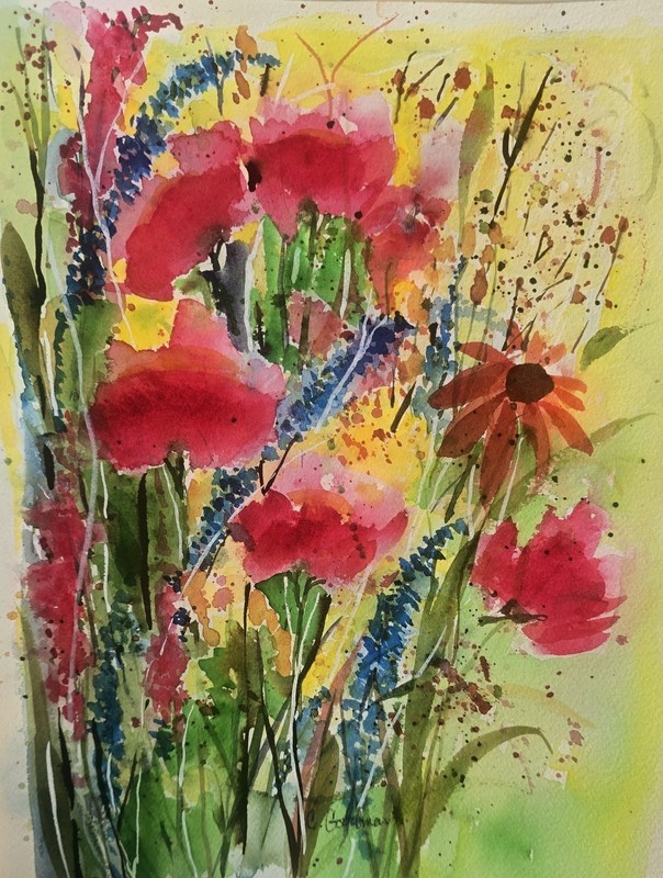 Original Signed Watercolor. Roses. Wall art. 12 x 9″Tulips. Abstract. Modern art