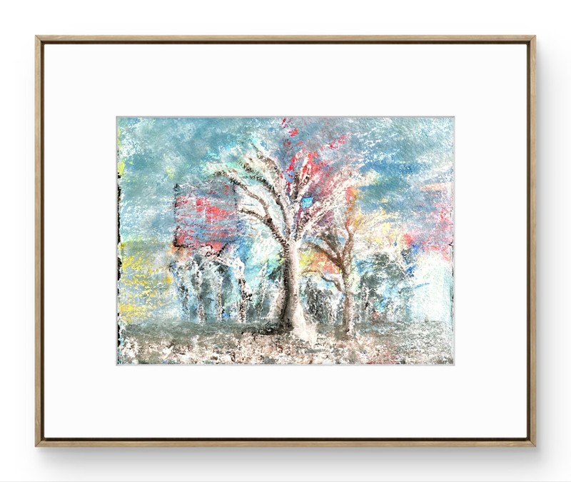Original Winter Tree Painting 12×9 Watercolors Blue White Red Signed