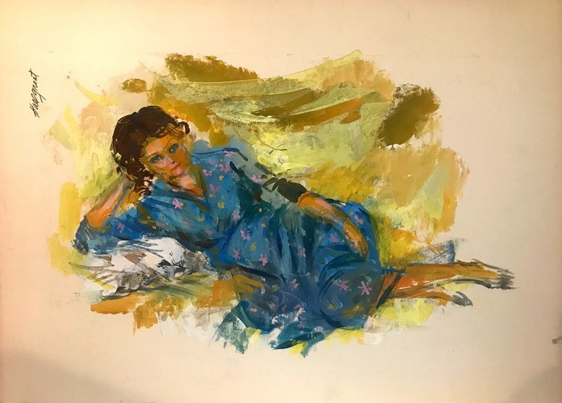 Girl Wearing Blue Robe 15 x 20 in. Acrylic on archival board Hall Groat Sr.