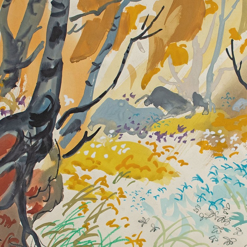 Flower Meadow Unknown Watercolour Chalk 20th Century Forest Spring 25x39cm