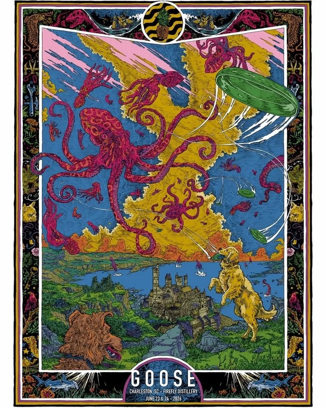 Psychedelic Giant Octopus Fantasy Landscape Art Print Wall Poster