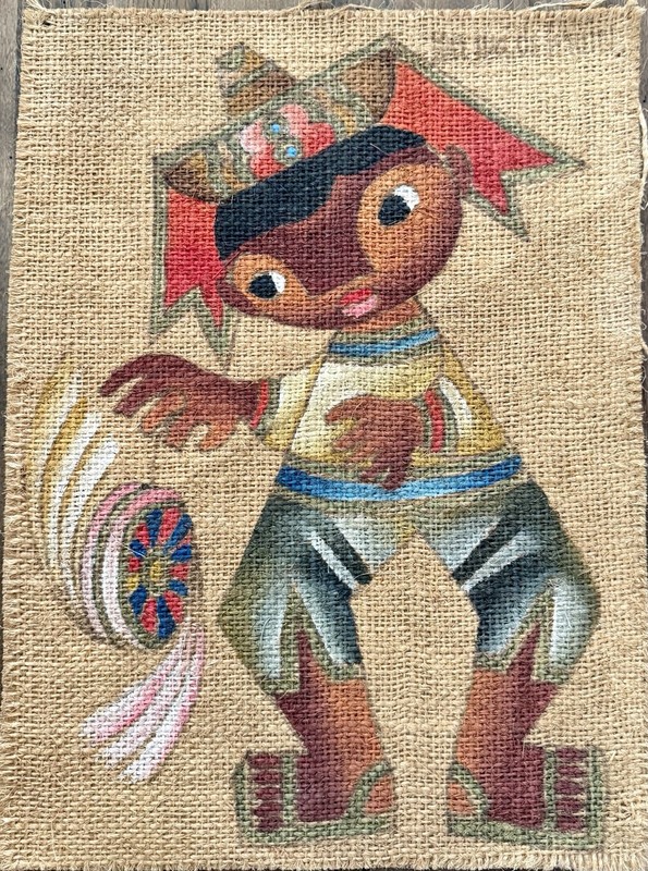 Original José María de Servín Signed Mexican Folk Art Painting on Burlap