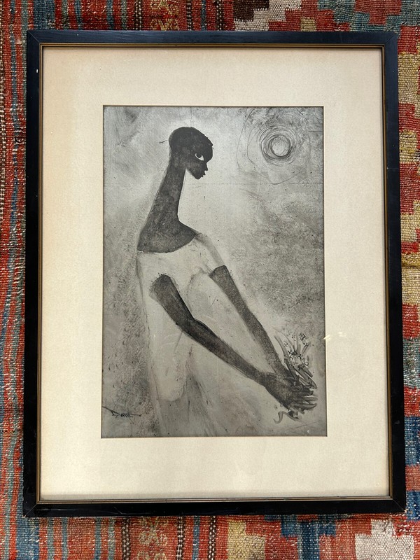 African American Woman Modernist Paint On Silver Leaf Circa 1950s SIGNED