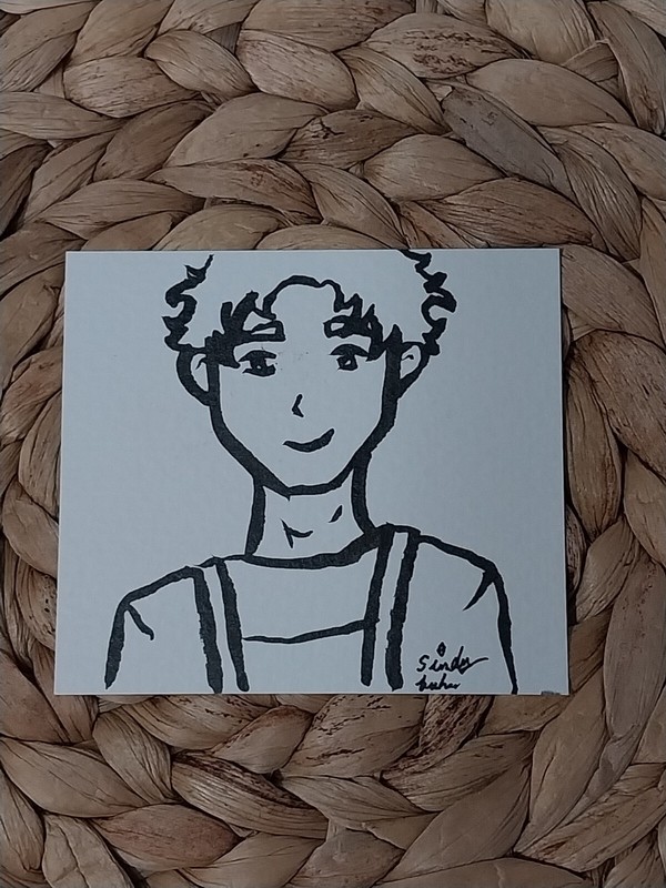 3×3 Inch Acrylic Painting On Watercolor Paper Manga Anime Man Boy Minimalist M1