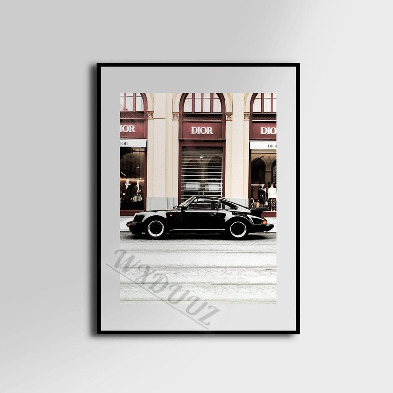 Nordic Vintage Black and White Aesthetic Wall Art Classic Supercar Street Hd Oil