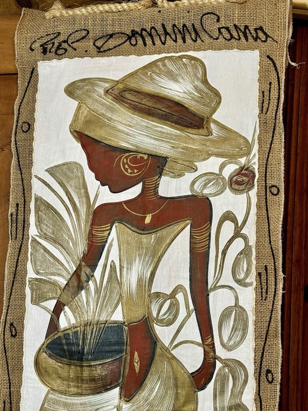 Dominican Republic Two Paintings On Burlap One Signed Beautiful Textures gallery