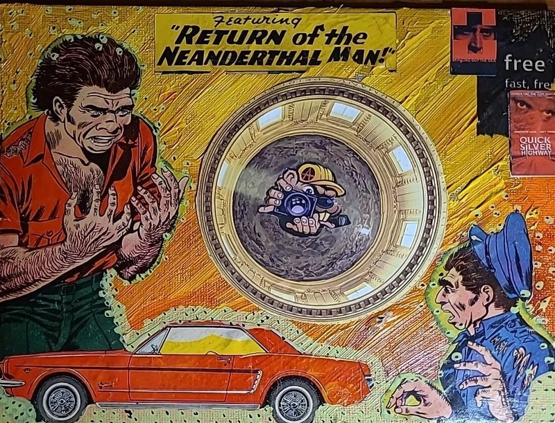 Painting Return Neanderthal Man Classic Mustang Muscle Car Horror Comic Man Cave