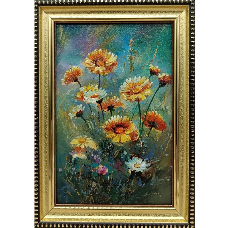 Summer nature Oil painting Original art Country Landscape meadow 4 x 6 in