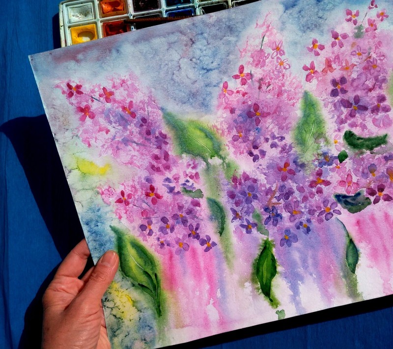 Lilac Painting Floral Original Art Flowers Watercolor Small Wall Art 17 x 12 in gallery