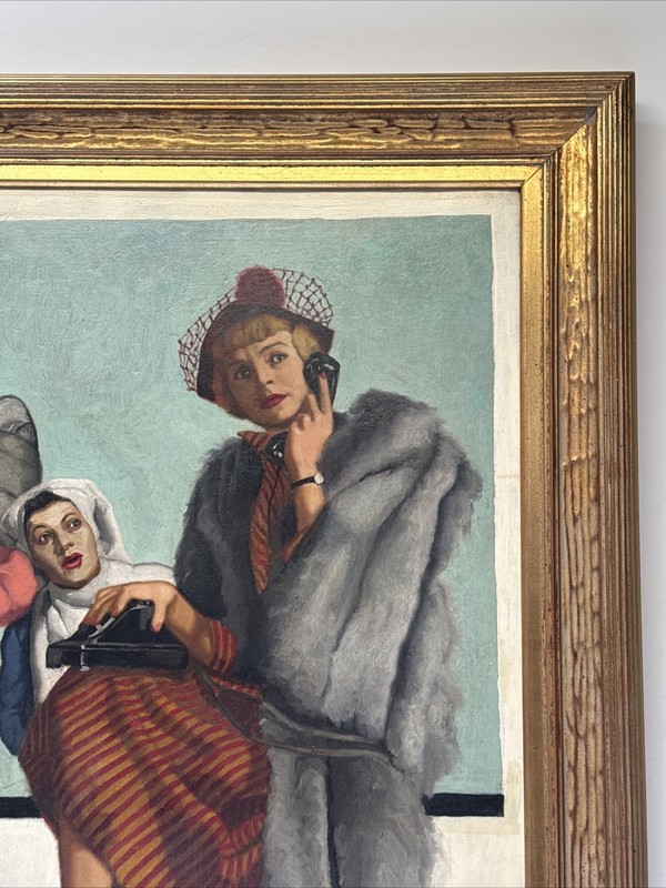 ANTIQUE PAINTING PORTRAIT ART DECO ILLUSTRATION LARGE OIL MYSTERY ARTIST 1920'S gallery
