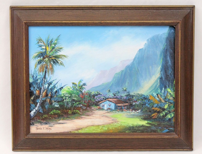 Theresia R. Brinson 9×12 1980 Vintage Hawaiian Oil Painting Waiahole Home Oahu