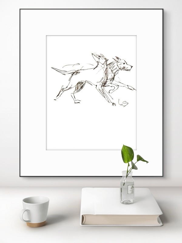 Original Abstract Expressionism 9x12 Dogs Paper Ink Handmade Wall Art Signed 19 gallery