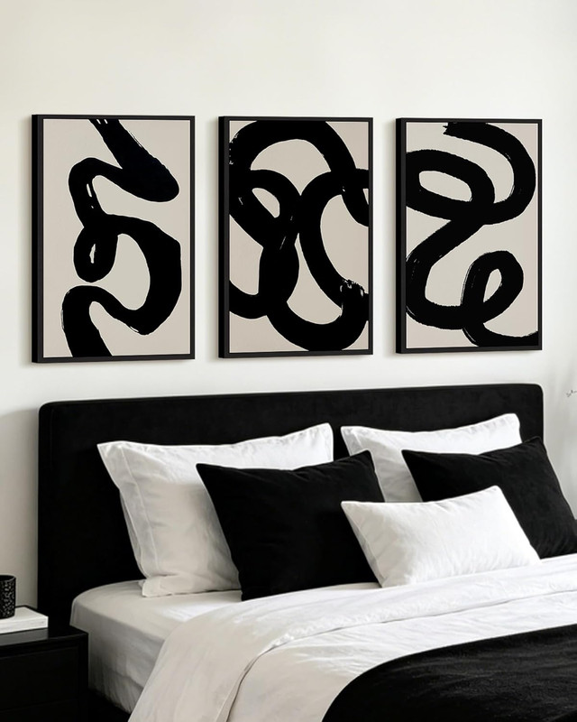Minimalist Black Abstract Wall Art - Framed 16x24 Inch Ink Wash Design