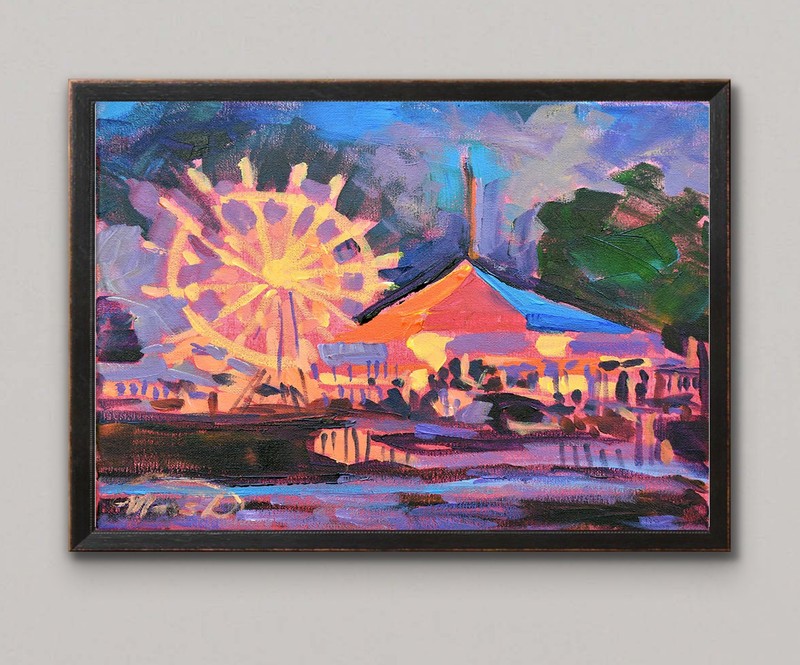 11×14 Acrylic Original Impressionist CountyFair Canvas Warm Tone Modern Wall Art