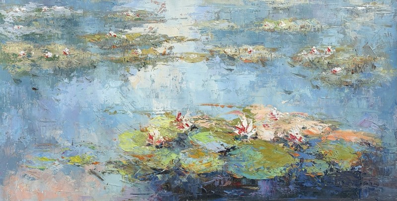 Lotus, Original Oil Painting by Jason, 100 x 50 Cm