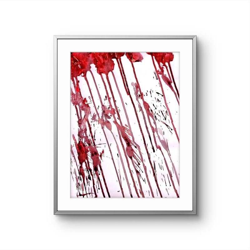 Flower Rain Unique Abstract Expressionism Wall Art 11x14 Paper Red Rain gallery