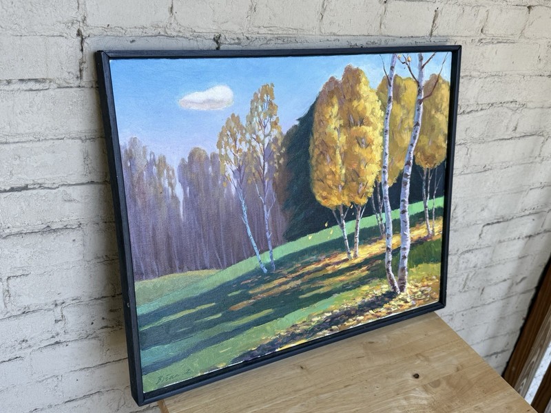 Brian Zheng “Golden Season” Oil on Canvas Painting, Autumn Landscape Birch Trees gallery