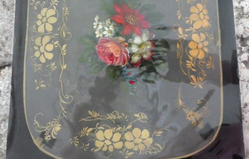 Vintage Hand Painted Acetate Overlay Art Sample Early Amer Brazer Toleware Furn gallery