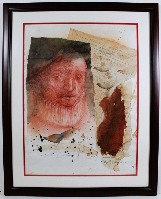 ERNESTO CAPDEVILA MIXED MEDIA PAPER 2003 SIGNED SURREALISM FIGURATIVO CUBAN ART