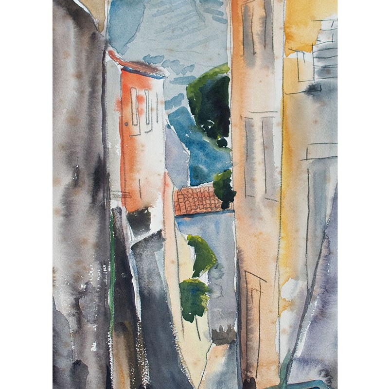 Gerhard Schulte-Dahling Island Rab in Croatia Watercolor 1959 Signed Dated