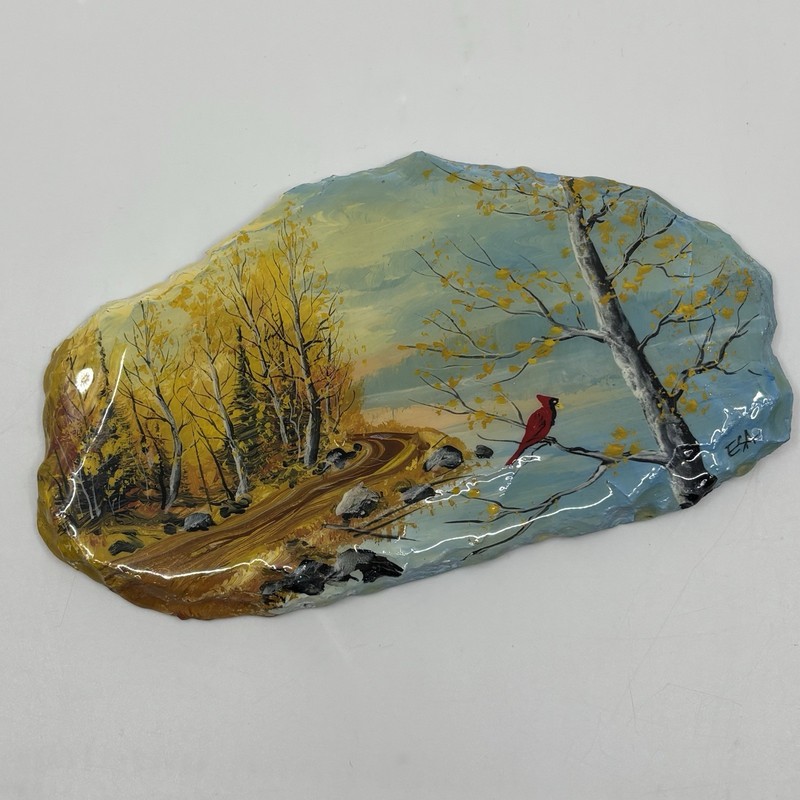 Hand Painted ESA Rock Art Nature Scene Landscape on Slate Wall Hanging Original