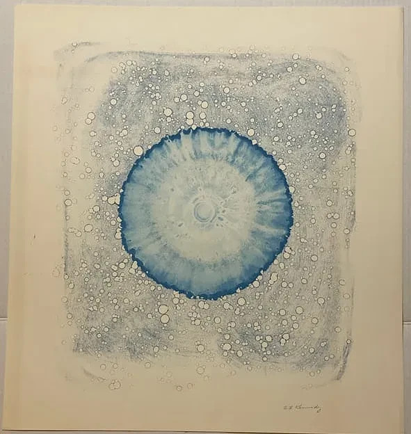 Alfred L. Kennedy Mixed Media Modern BLUE CIRCLE Abstract Painting 1976
