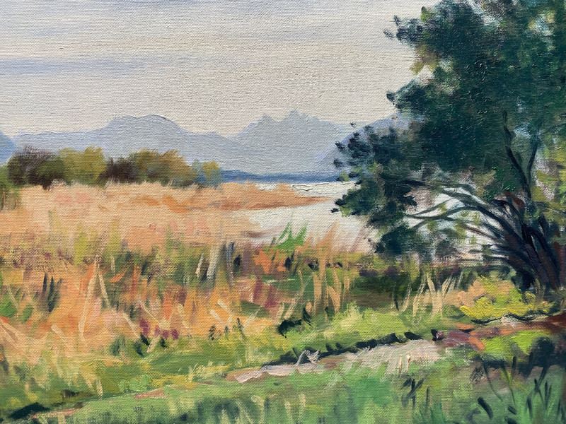 Oil Painting SEE Hartmann Field Lake Tree Mountains Nature Summer Bright gallery
