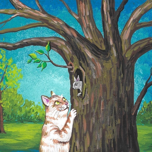 4×4 PRINT OF PAINTING RYTA TABBY CAT SQUIRREL SPRING FOLK ART animals landscape