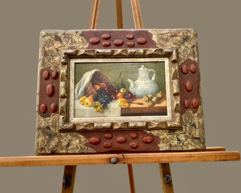 19th Century Still Life A. Lerren Oil Painting hand carved Richard Tobey FRAME