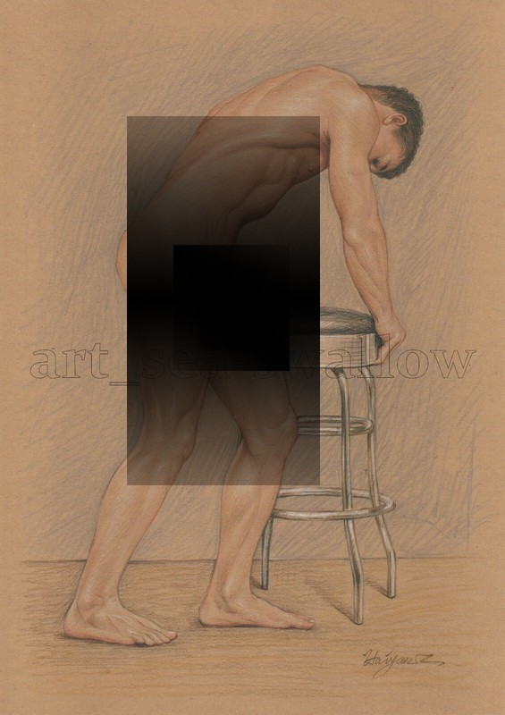 Original drawing A4 Art Colored Pencil painting male model on kraft paper 101