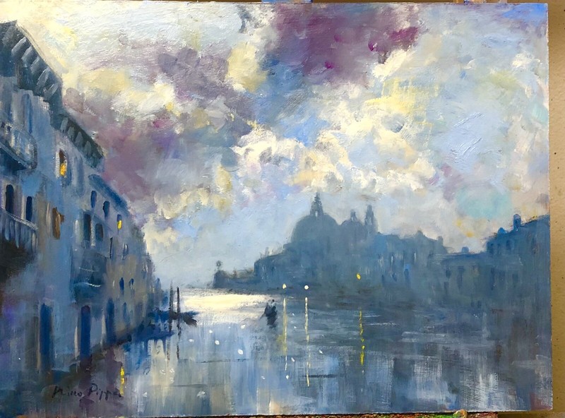12″ X16″ Listed Artist Nino Pippa Original Oil Painting Venice S M della Salute