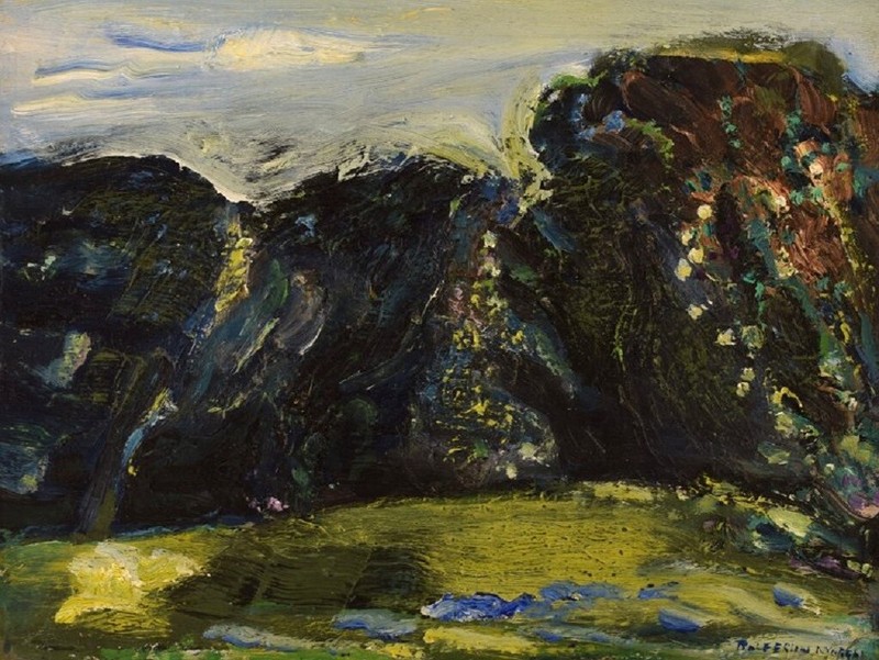 Rolf Nygren, Swedish painter. Oil on board. Modernist landscape. 1960’s