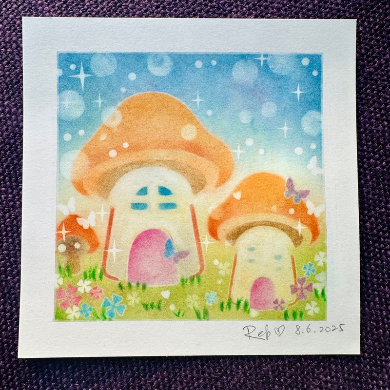 Hand Drafted Pastel art Nagomi Japanese Home Deco Painting : Fairy Tales Houses