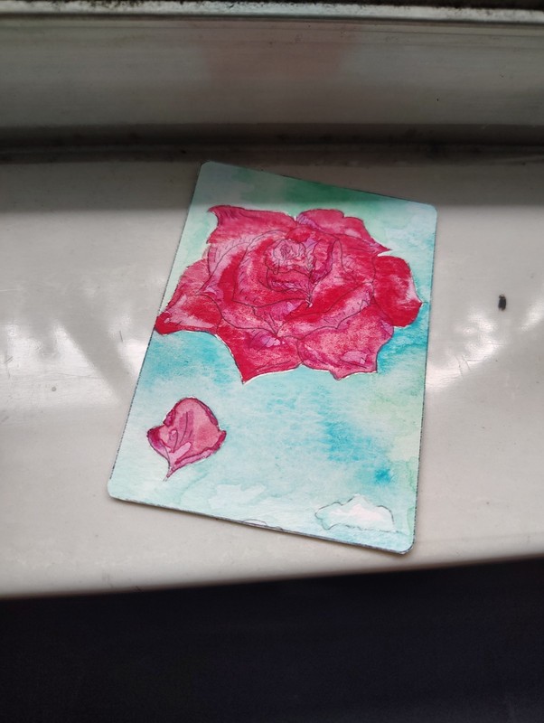Rose Original Watercolor Painting ACEO Whimsical 2.5 X 3.5
