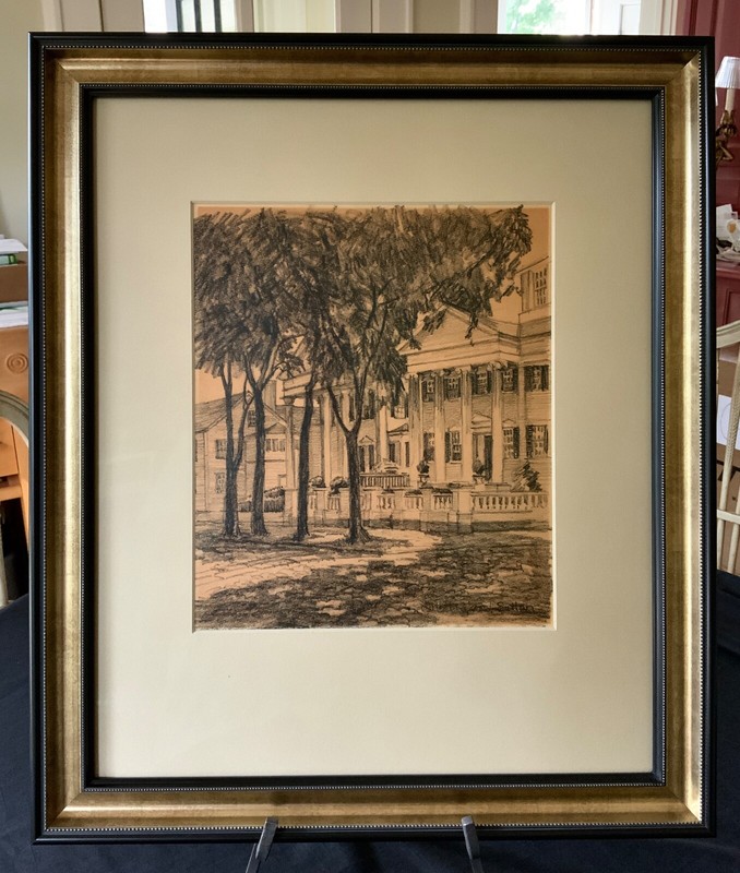 Ruth Haviland Sutton Pencil Charcoal Drawing / Main St & Pleasant St Nantucket