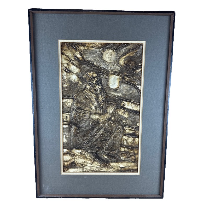 Textured Oil On Carboard Portrait Painting Cretan Monk Greece MCM Dated 1968