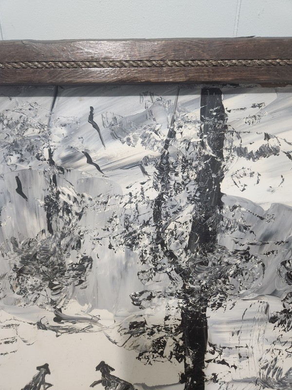 Morris Katz original oil painting on board 1985 Winter Snow Wolves Forest Impres gallery