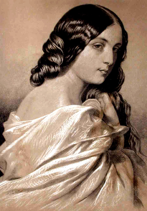 German Crayon HERMANN WINTERHALTER ‘Girl in White’ 22″ x 16″
