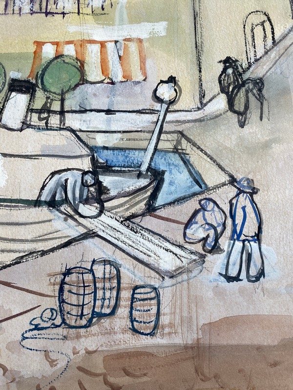 * STUDY DESIGN WATERCOLOUR HEINRICH HEUSER 1887-1967 PORT OF ISCHIAS CAPRI ITA gallery