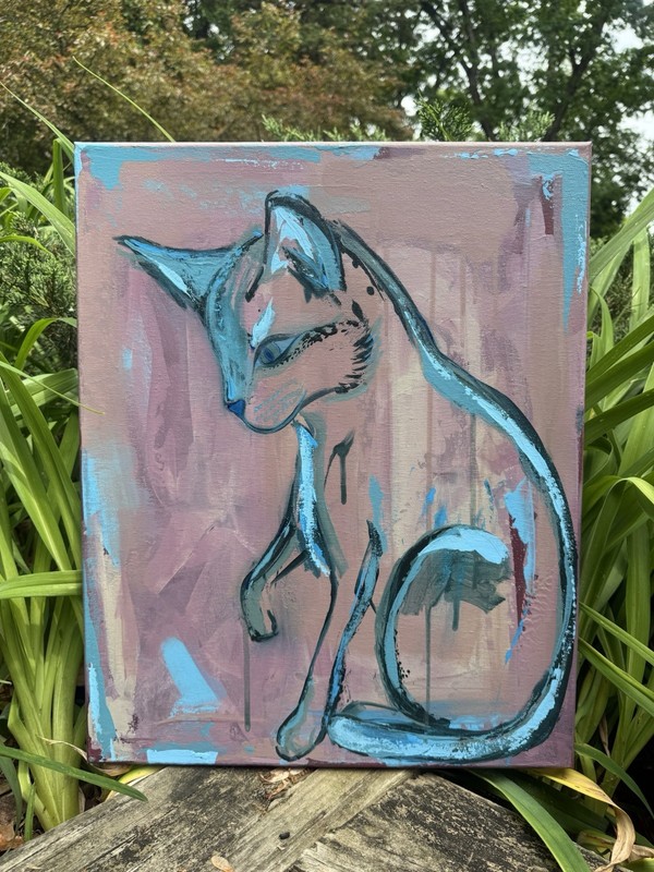 Cat Abstract Colorful Original Acrylic Painting on Stretched Canvas Low Profile