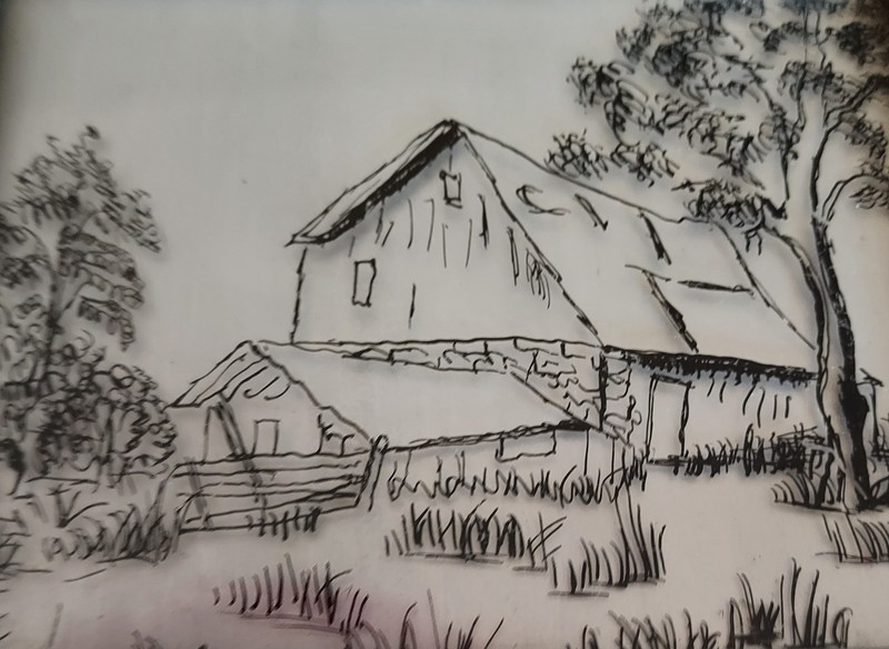 Rare Vintage REVERSE PAINTING ON GLASS Lafayette Louisiana Folk Art Signed gallery