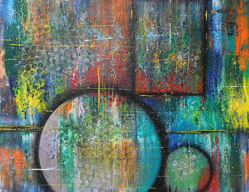 Original Contemporary Abstract Planets Moons Celestial Painting Art By Rain Crow