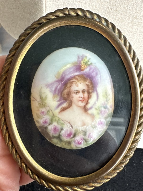 Vintage Brass Framed Hand Painted Portrait