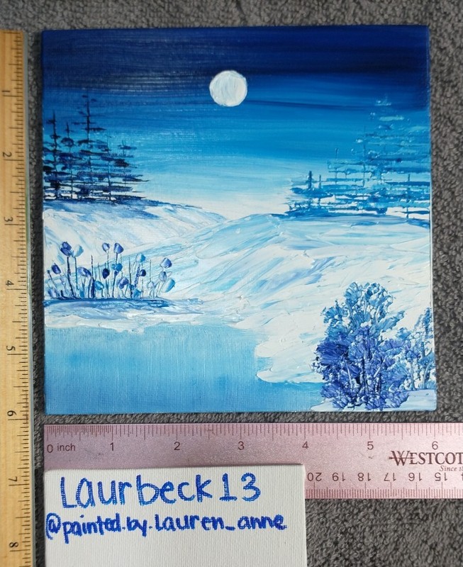 Original Oil Painting abstract Winter Snowscape blue snowy landscape trees pond gallery