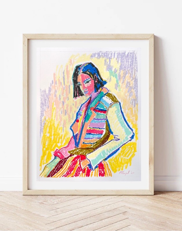 Abstract Original painting oil pastel Women Portrait urban Handmade 15x12” gallery