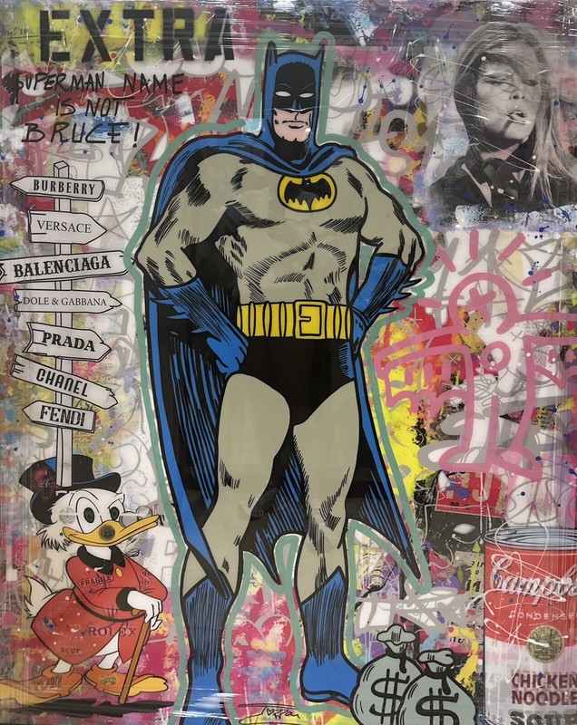 JOZZA “EXTRA BATMAN” ORIGINAL MIXED MEDIA ON STRETCHED CANVAS 48X60