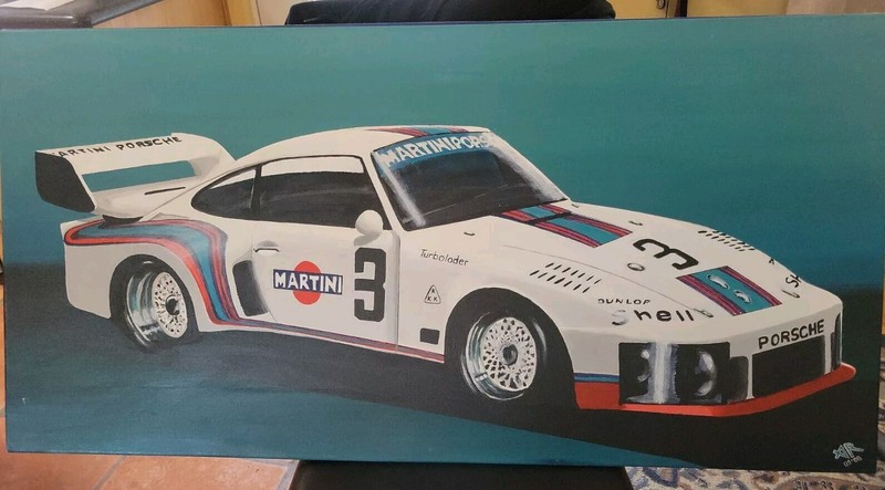 Martini Racing Porsche Painting On Canvas 48×24 Original. Artist AR, Dated 05/08