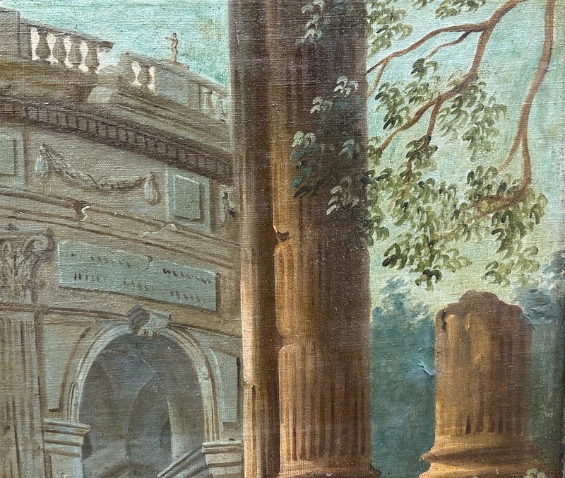 Antique Neoclassical 18th Century Landscape Oil Painting by Huberto Robert (x2) gallery