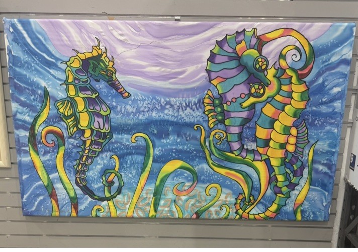 Original Silk Art by Lee Vanderwalker 3’ X 5’ (36” x 60”) Seahorses In Belize
