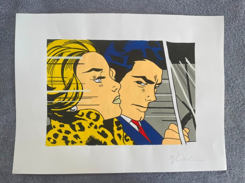 ROY LICHTENSTEIN (15.7x 11.8) painting on old paper signed stamped